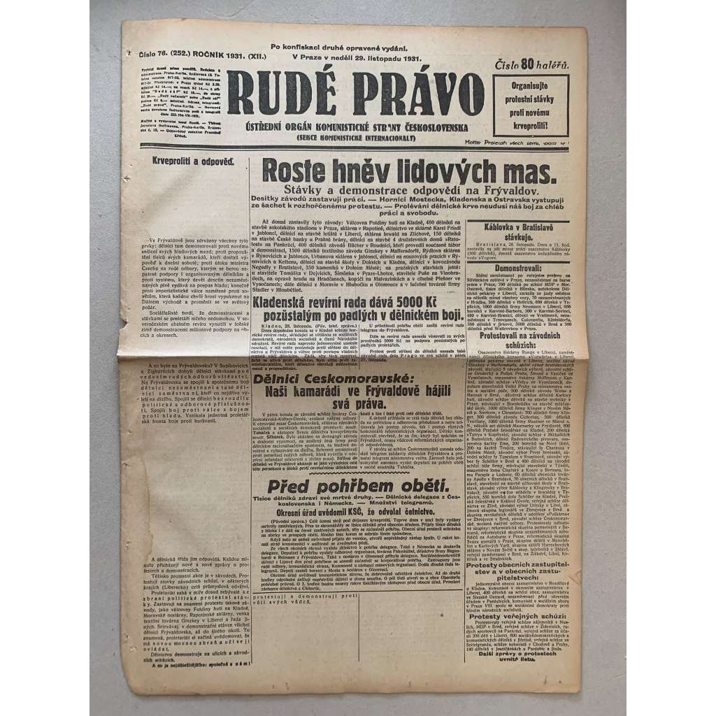 Rudé právo (29.11.1931) - 1. republika, staré noviny Rudé právo (29.11.1931) - 1. republika, staré noviny