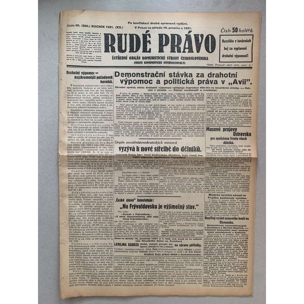 Rudé právo (16.12.1931) - 1. republika, staré noviny