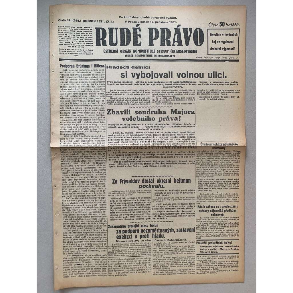 Rudé právo (18.12.1931) - 1. republika, staré noviny Rudé právo (18.12.1931) - 1. republika, staré noviny