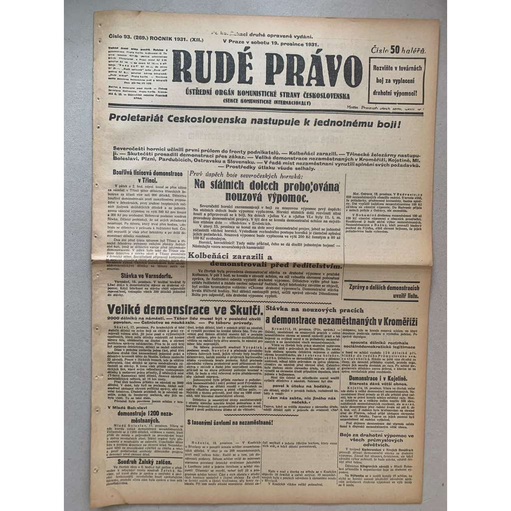 Rudé právo (19.12.1931) - 1. republika, staré noviny Rudé právo (19.12.1931) - 1. republika, staré noviny