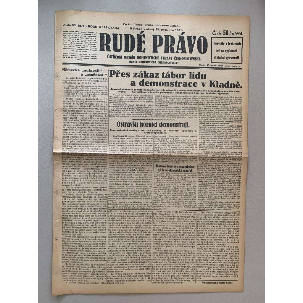 Rudé právo (22.12.1931) - 1. republika, staré noviny