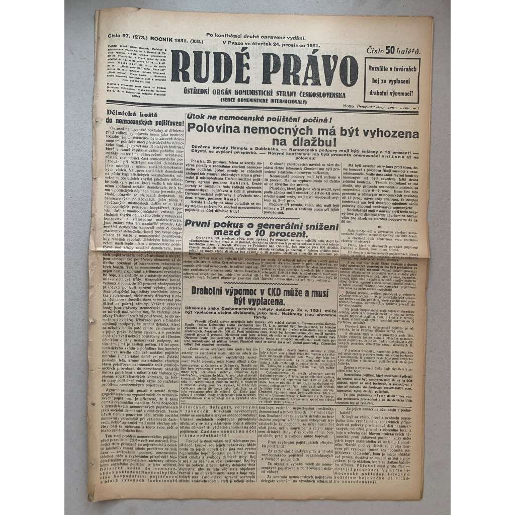 Rudé právo (24.12.1931) - 1. republika, staré noviny