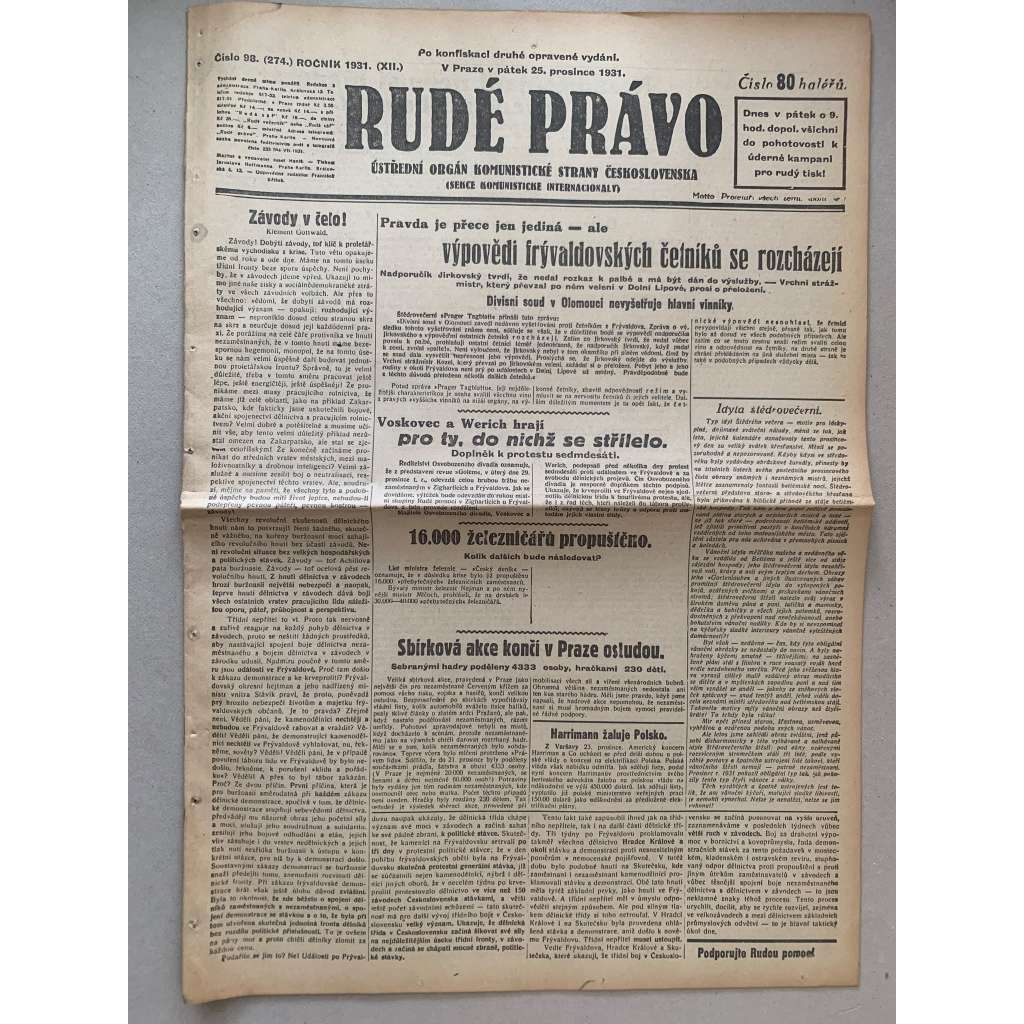 Rudé právo (25.12.1931) - 1. republika, staré noviny