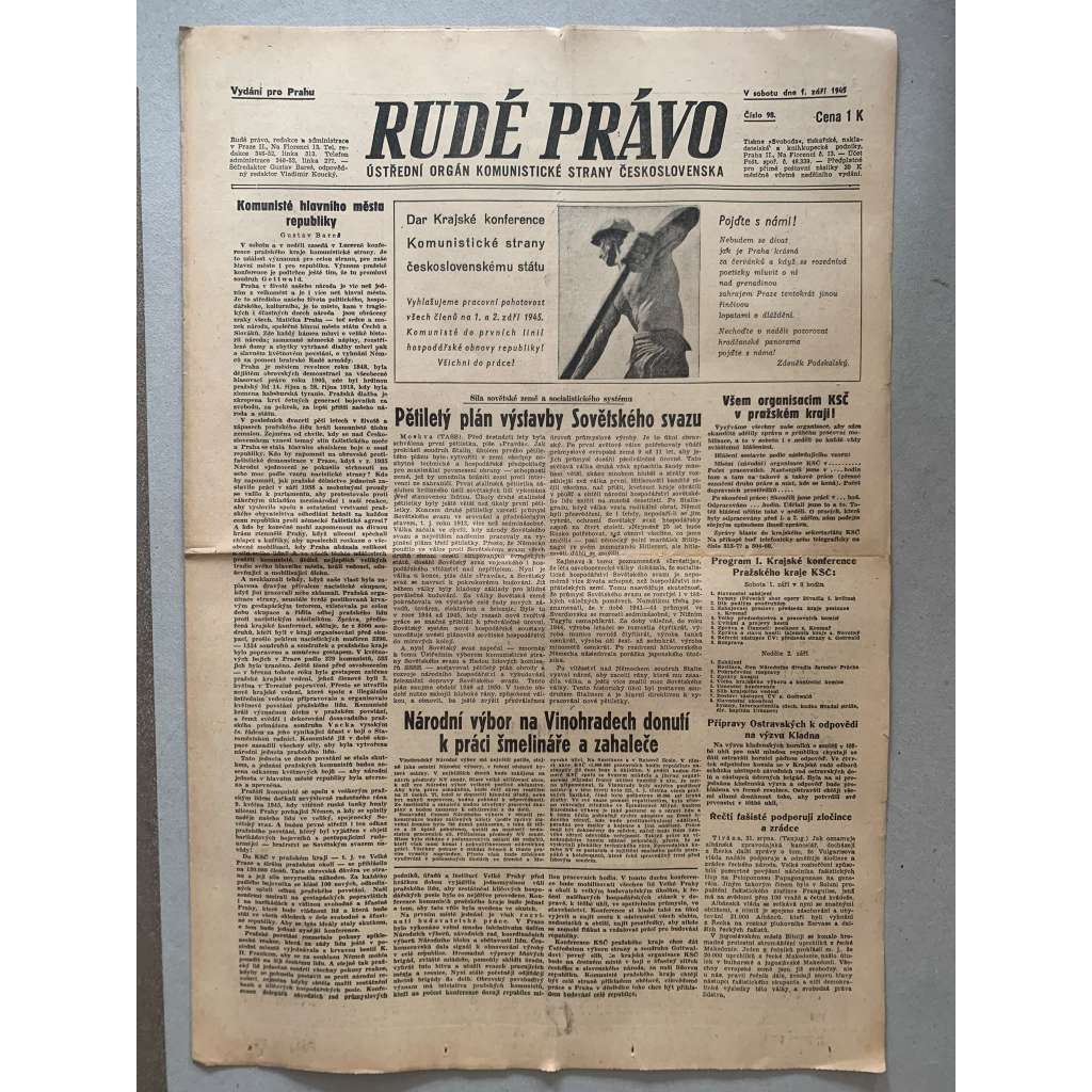 Rudé právo (1.9.1945) - 1. republika, staré noviny