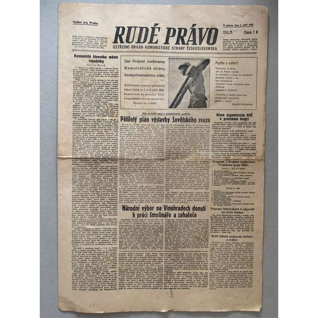 Rudé právo (1.9.1945) - 1. republika, staré noviny