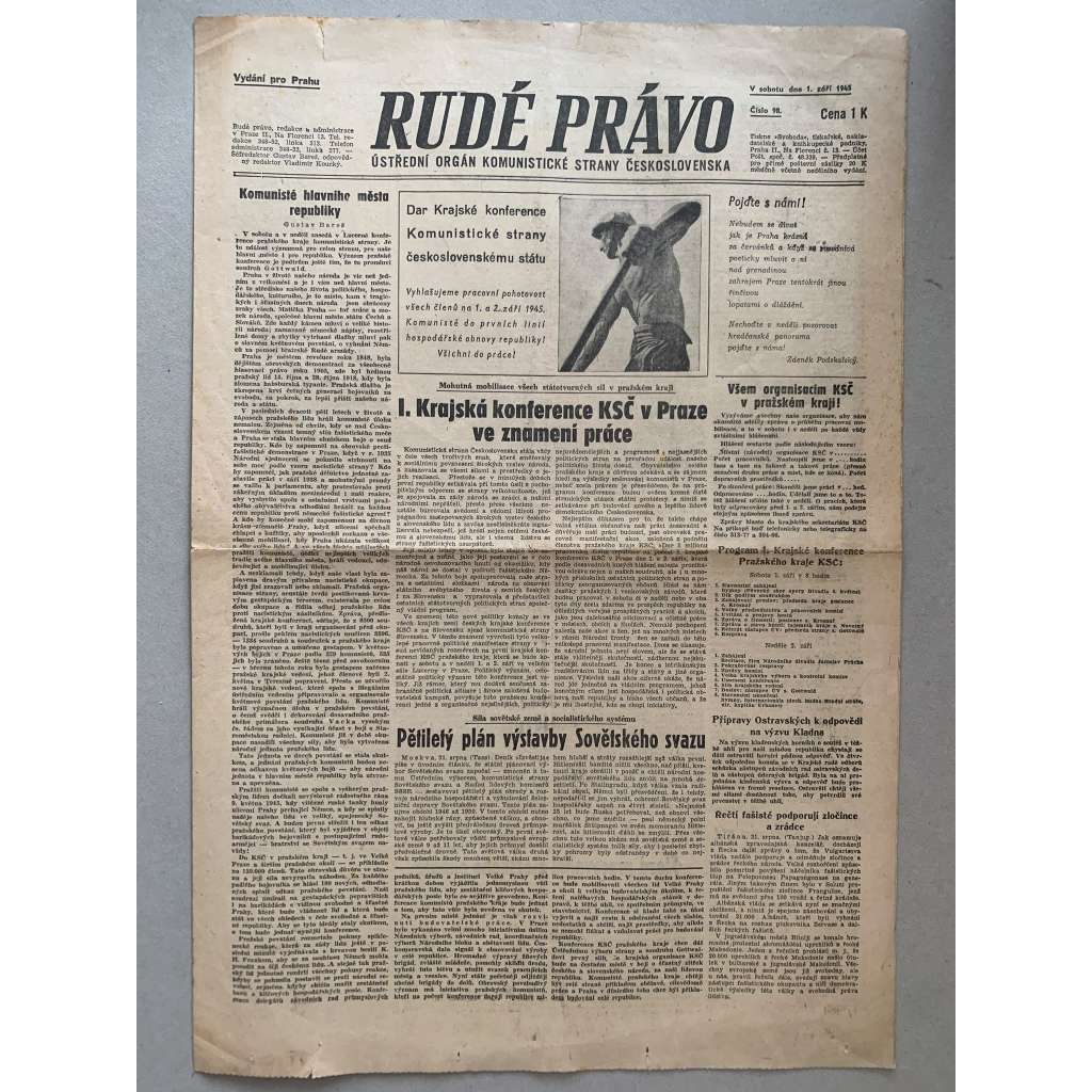 Rudé právo (1.9.1945) - 1. republika, staré noviny