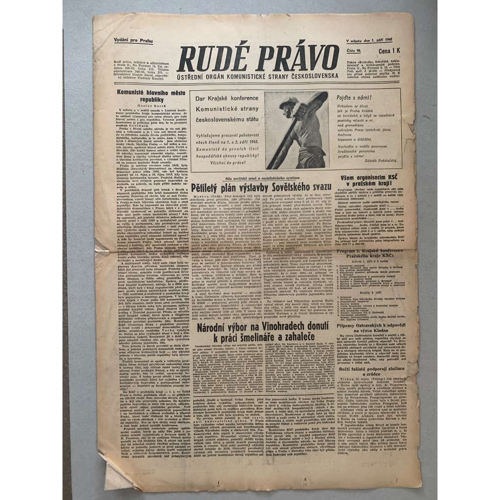 Rudé právo (1.9.1945) - 1. republika, staré noviny