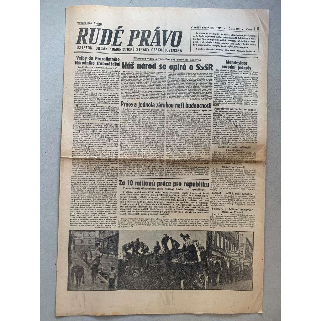 Rudé právo (9.9.1945) - 1. republika, staré noviny