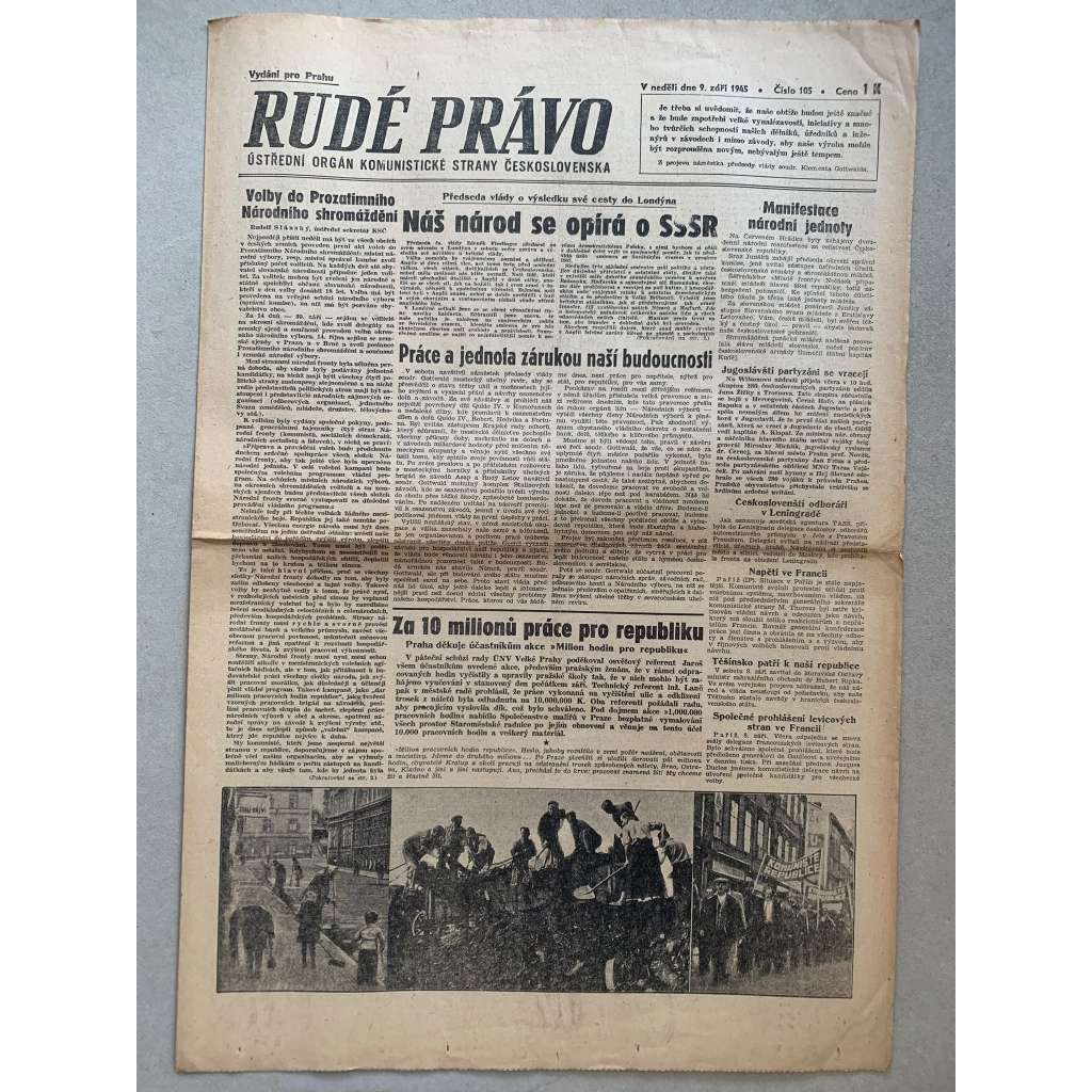 Rudé právo (9.9.1945) - 1. republika, staré noviny
