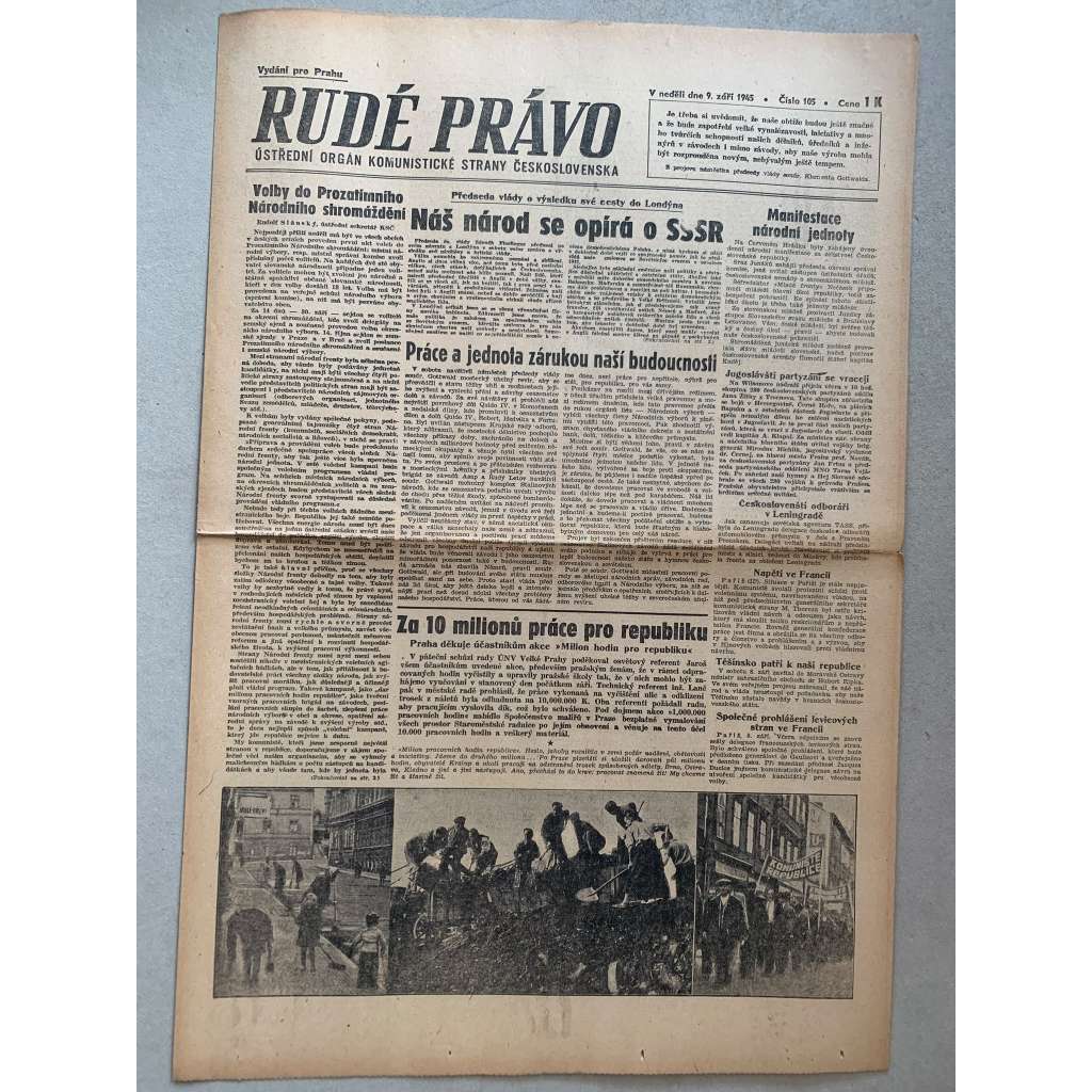 Rudé právo (9.9.1945) - 1. republika, staré noviny