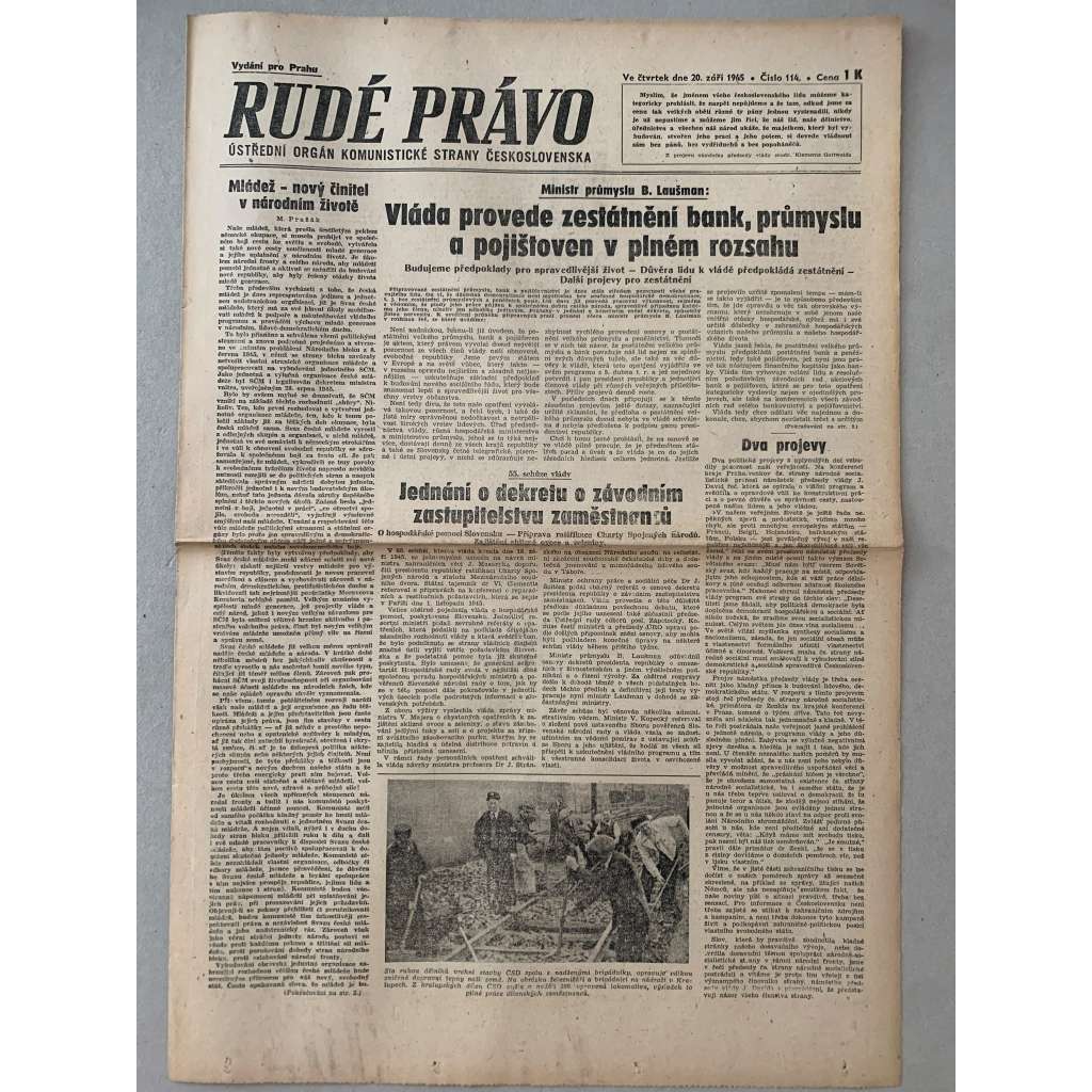 Rudé právo (20.9.1945) - 1. republika, staré noviny Rudé právo (20.9.1945) - 1. republika, staré noviny