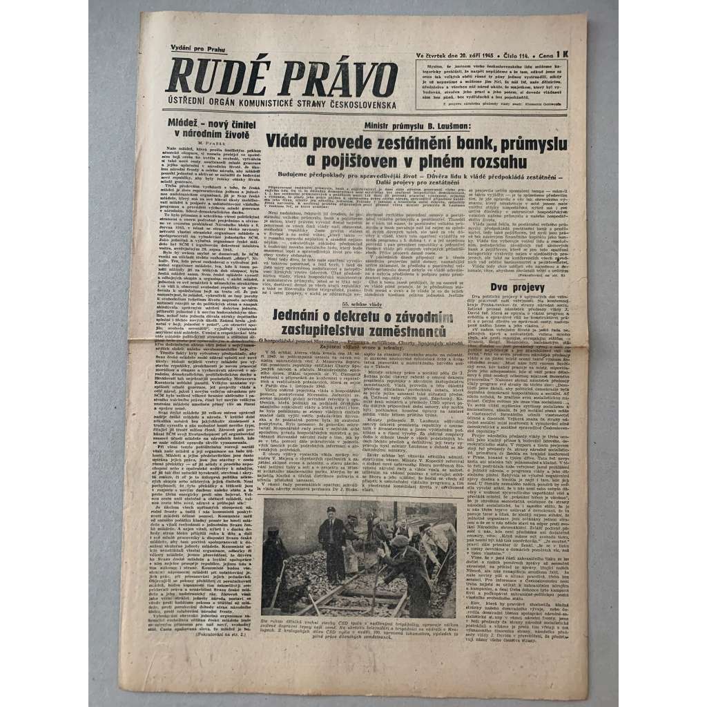 Rudé právo (20.9.1945) - 1. republika, staré noviny Rudé právo (20.9.1945) - 1. republika, staré noviny
