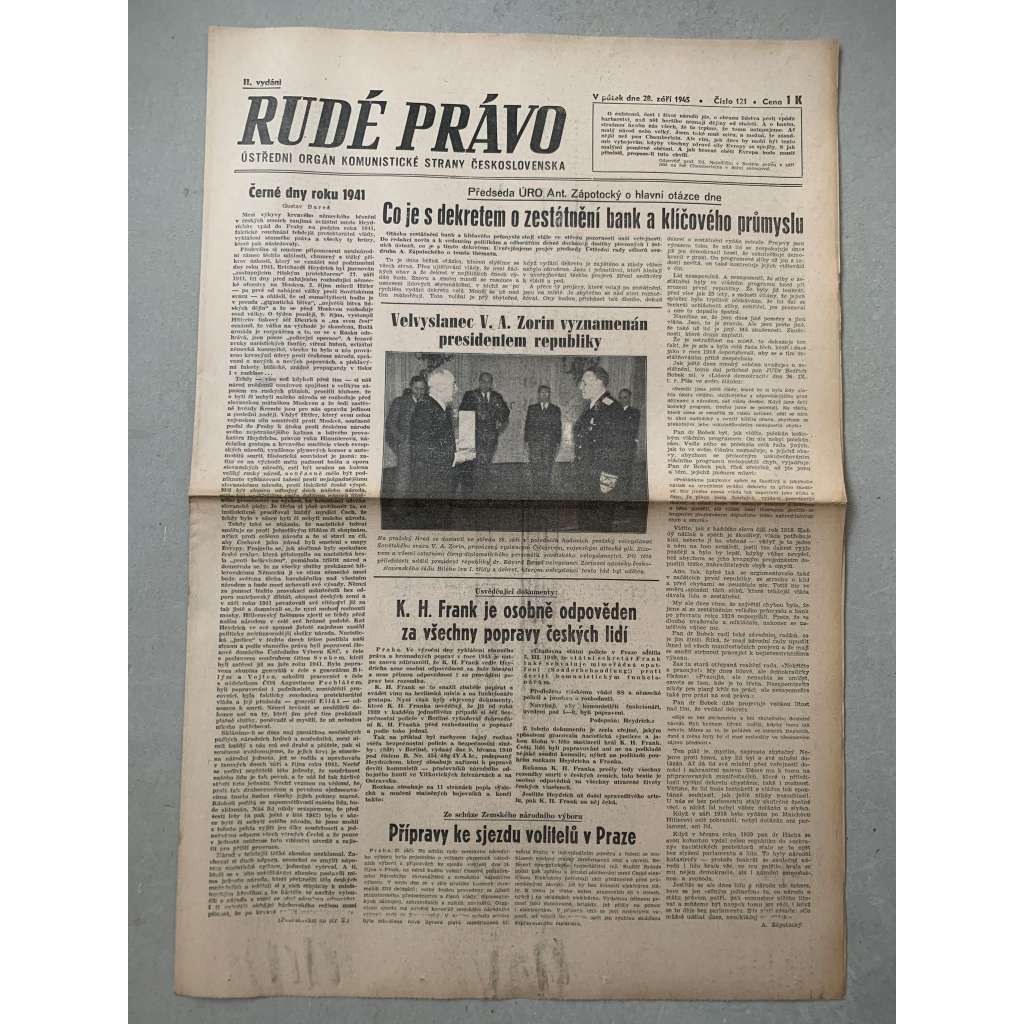 Rudé právo (28.9.1945) - 1. republika, staré noviny