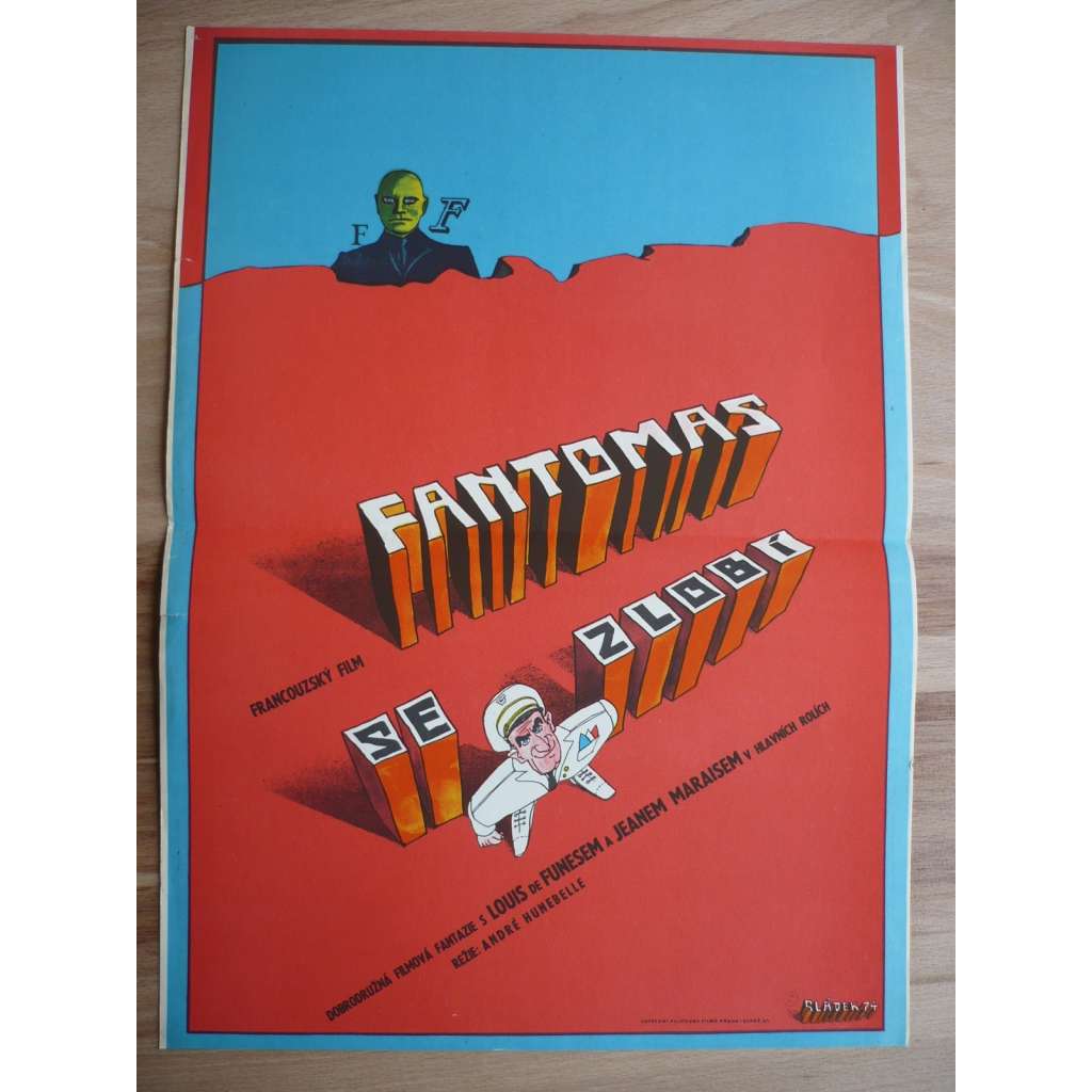 Fantomas se zlobí (filmový plakát, film Francie, režie André Hunebelle, Hrají: Jean Marais, Louis de Funès, Mylène Demongeot)
