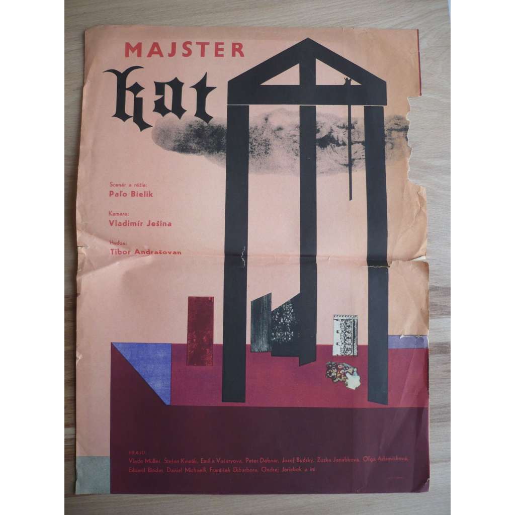 Majster kat (filmový plakát, film ČSSR 1966, režie Paľo Bielik, Hrají: Vlado Müller, Štefan Kvietik, Emília Vášáryová)