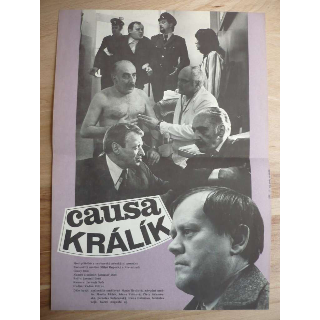 Causa Králík (filmový plakát, film ČSSR 1979, režie Jaromil Jireš, Hrají: Marie Brožová, Miloš Kopecký, Jaroslav Satoranský)
