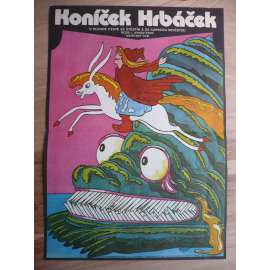 Koníček Hrbáček (filmový plakát, film SSSR 1975, režie Ivan Ivanov-Vano, Hrají: Alexej Gribov, Marija Vinogradova)