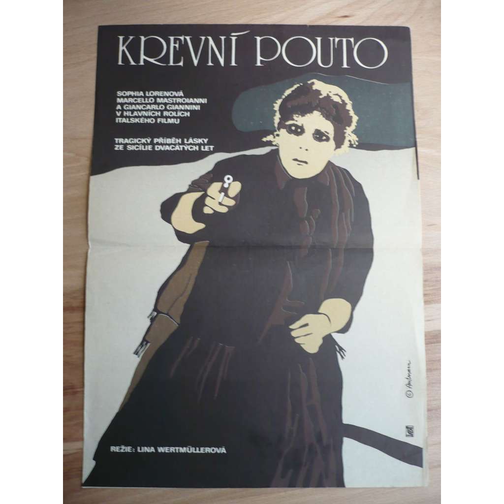 Krevní pouto (filmový plakát, film Itálie 1978, režie Lina Wertmüller, Hrají: Sophia Loren, Marcello Mastroianni, Giancarlo Giannini)
