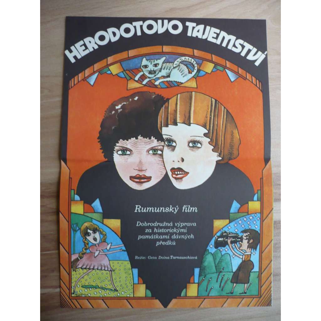 Herodotovo tajemství (filmový plakát, film Rumunsko 1976, režie Geta Doina Tarnavschi, Hrají: Ernest Maftei, Romeo Pop, Dumitru Chesa)