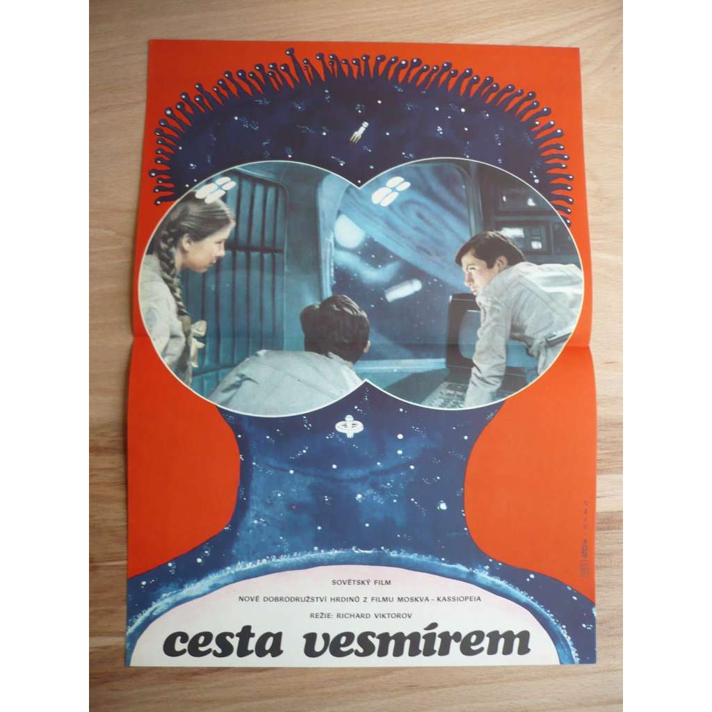 Cesta vesmírem (filmový plakát, film SSSR 1974, režie Richard Viktorov, Hrají: Michail Jeršov, Innokentij Smoktunovskij, Lev Durov)