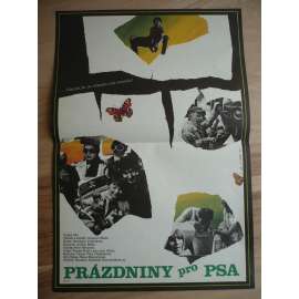 Prázdniny pro psa (filmový plakát, film ČSSR 1980, režie Jaroslava Vošmiková, Hrají: Tomáš Holý, Bohumil Vávra, Věra Tichánková)