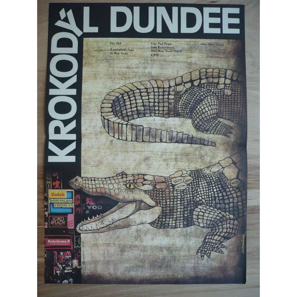 Krokodýl Dundee (filmový plakát, film Austrálie 1986, režie Peter Faiman, Hrají: Paul Hogan, Linda Kozlowski, John Meillon)