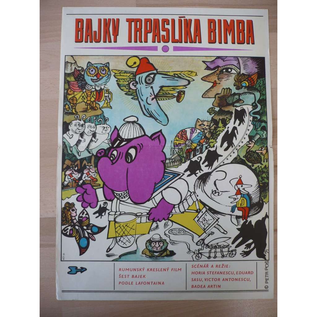 Bajky trpaslíka Bimba (filmový plakát, animovaný film Rumunsko, režie Horia Stefanescu, šest bajek, námět La Fontaine)