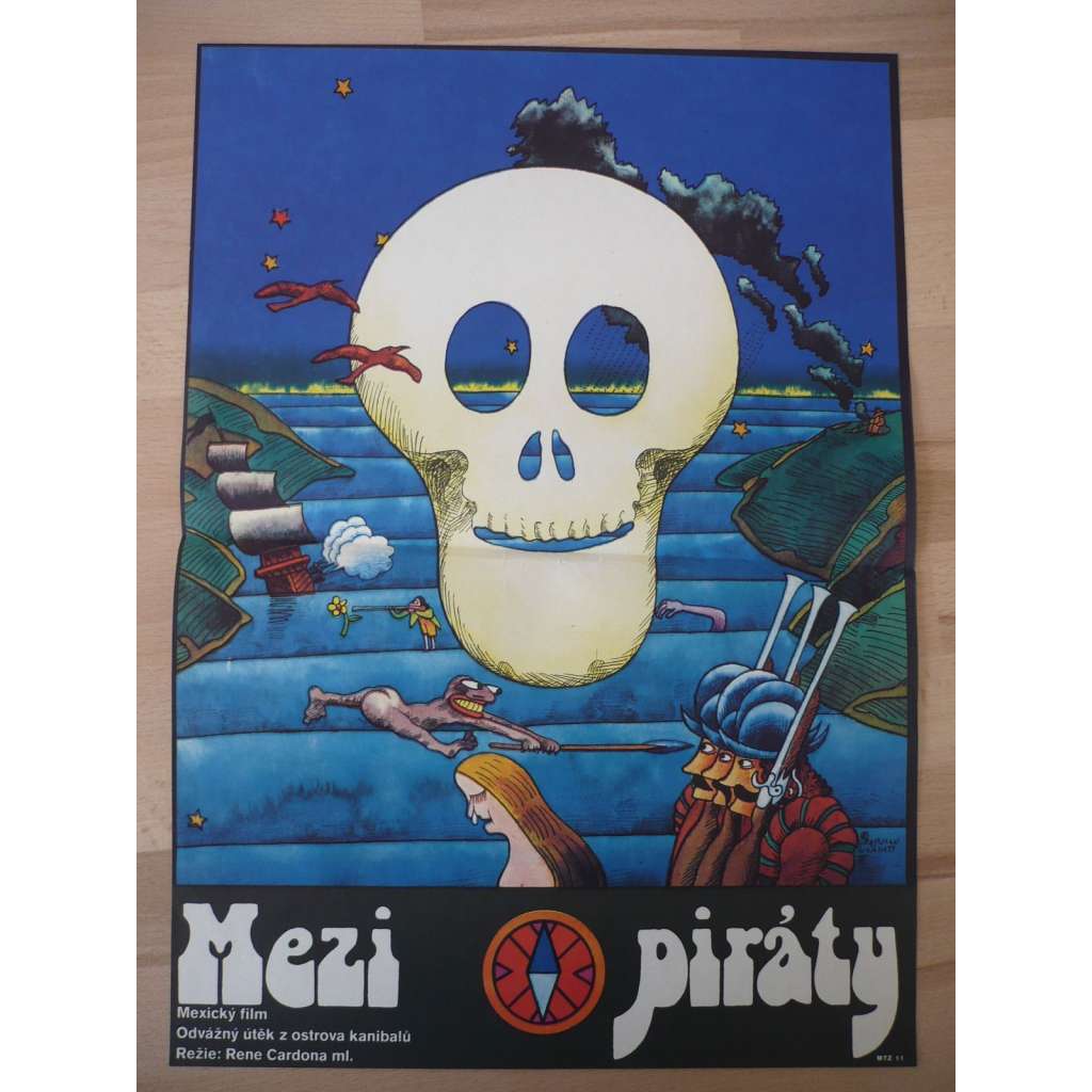 Mezi piráty (filmový plakát, film Mexiko 1971, režie René Cardona Jr., Hrají: Hugo Stiglitz, René Cardona III, Christa Linder)