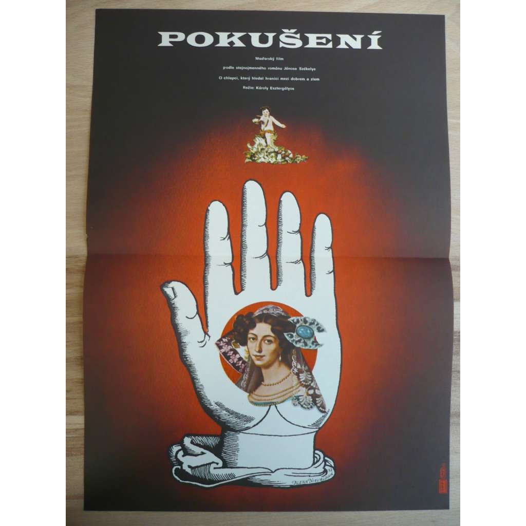 Pokušení (filmový plakát, film Maďarsko 1977, režie Károly Esztergályos, Hrají: Géza Hegedüs D., Erika Bodnár, Valentin Gaft)