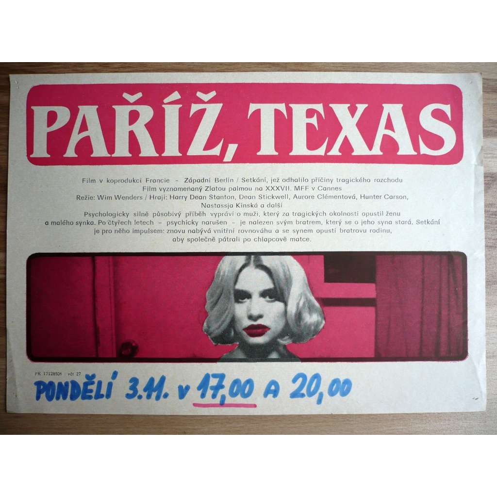 Paříž, Texas (filmový plakát, film VB 1984, režie Wim Wenders, Hrají: Harry Dean Stanton, Nastassja Kinski, Dean Stockwell)