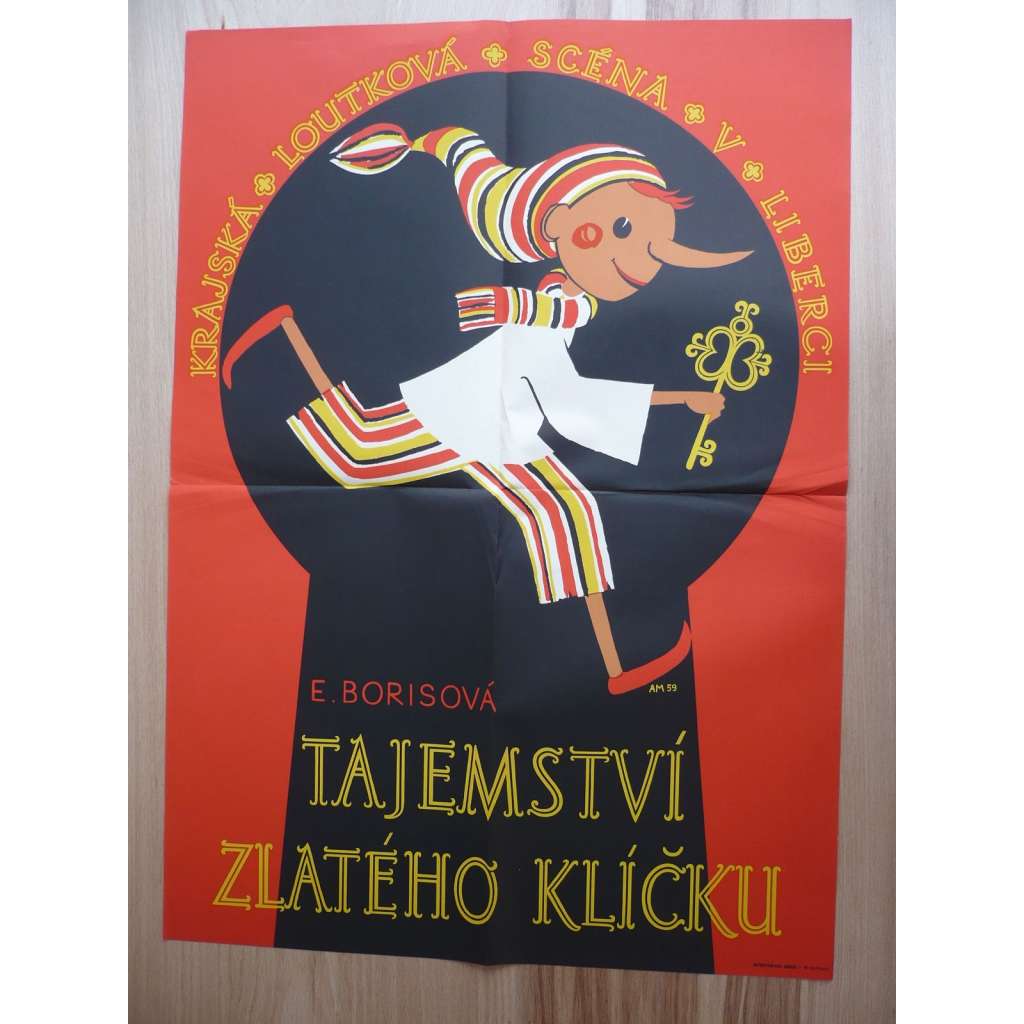 Tajemství zlatého klíčku (plakát, loutky, ČSSR, E. Borisová, Krajská loutková scéna v Libereci)