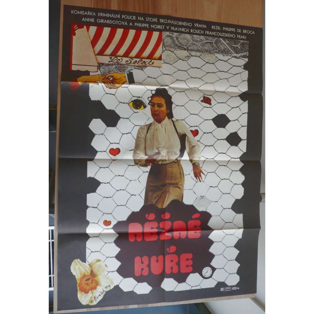 Něžné kuře (filmový plakát, film Francie 1978, režie Philippe de Broca, Hrají: Annie Girardot, Philippe Noiret, Catherine Alric)