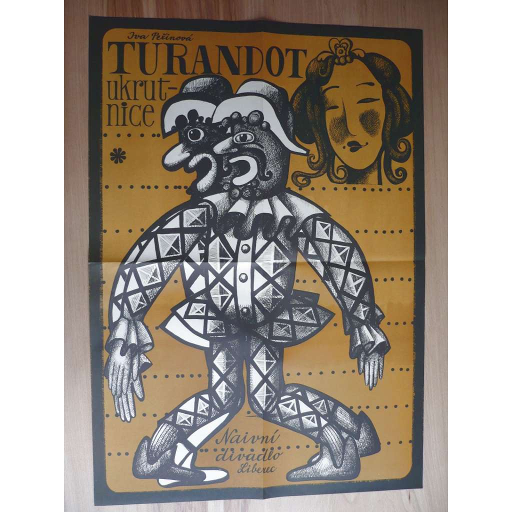 Turandot ukrutnice (plakát, ČSSR, Iva Peřinová, Naivní divadlo Liberec, loutky, Josef Fučík, Pavel Kaufus, 1982)