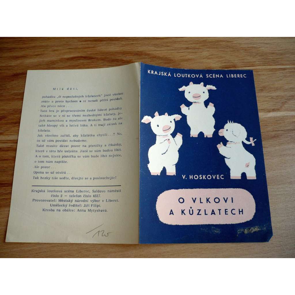O vlkovi a kůzlatech (plakát, loutky, ČSSR 1959, Krajská loutková scéna Liberec, V. Hoskovec)