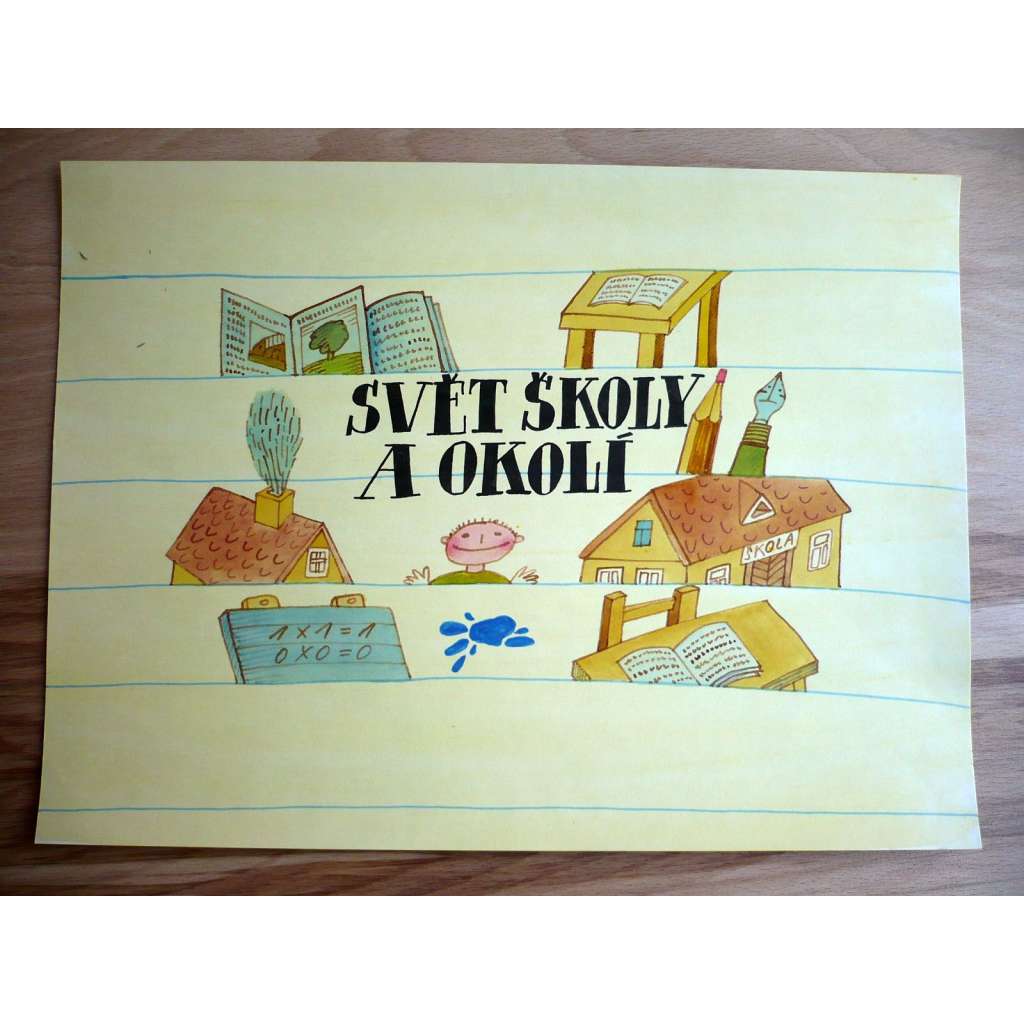 Svět školy a okolí (Petr Poš , originál akvarel, televizní titulky, razítko ČST)