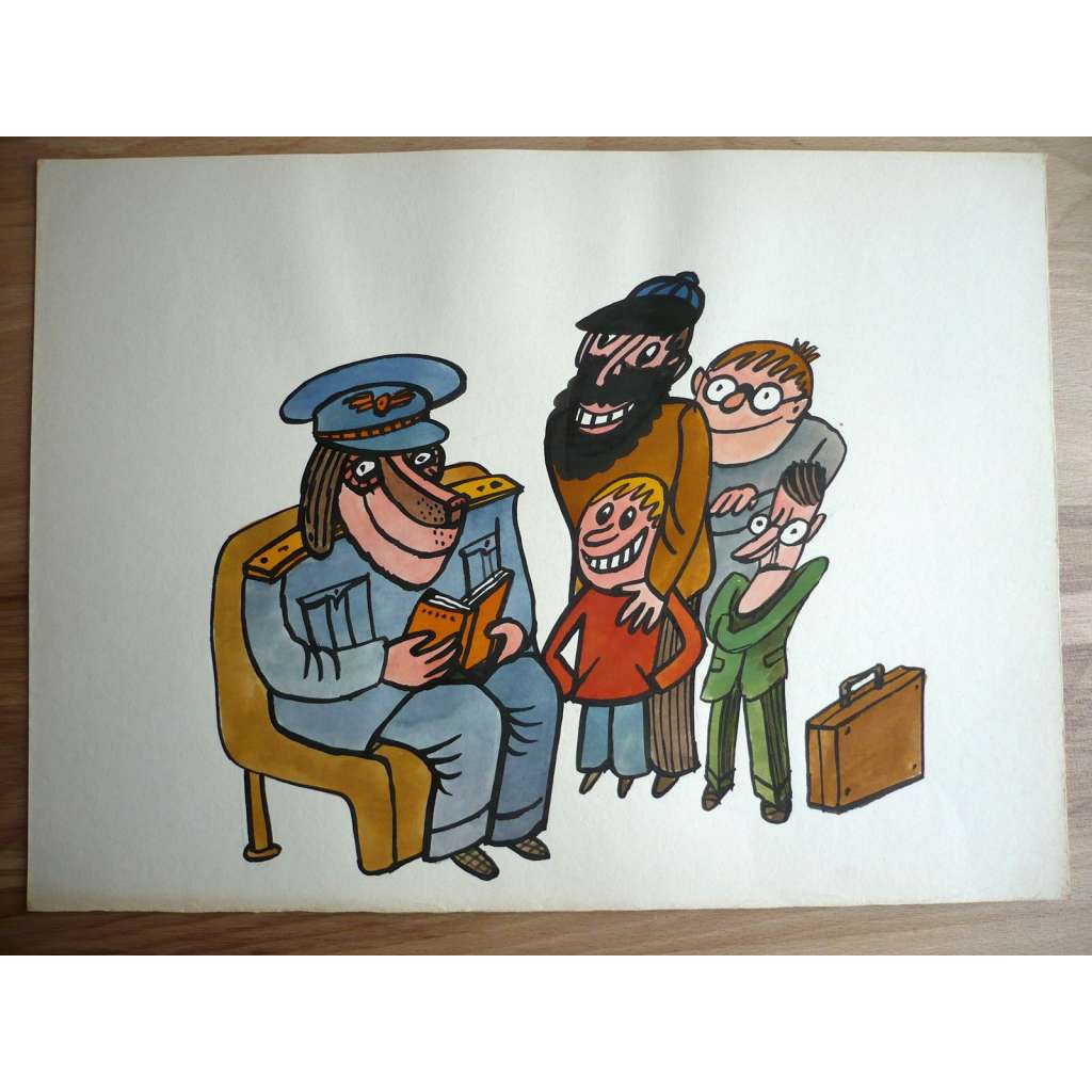 Cestující (Petr Poš , originál akvarel, televizní titulky, razítko ČST)