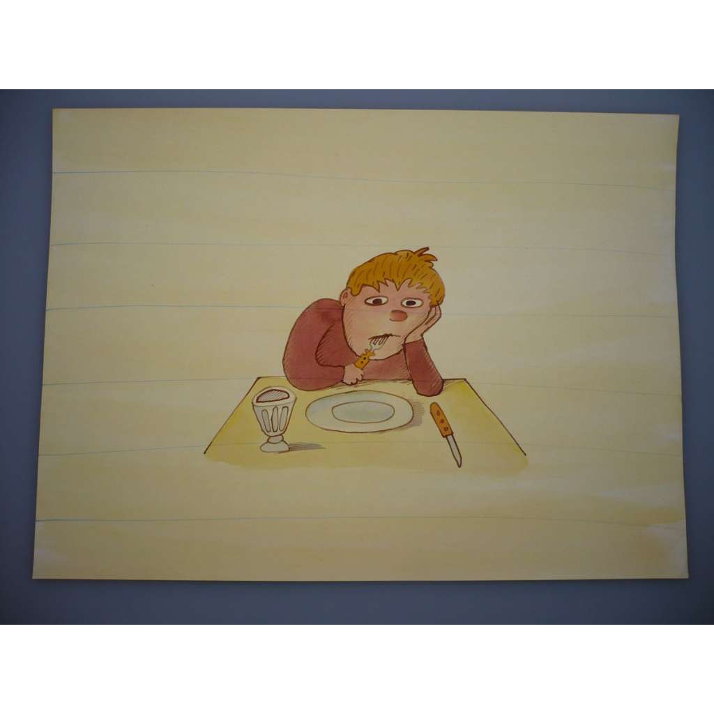 Chlapec, jídlo, (Petr Poš , originál akvarel, televizní titulky, razítko ČST)