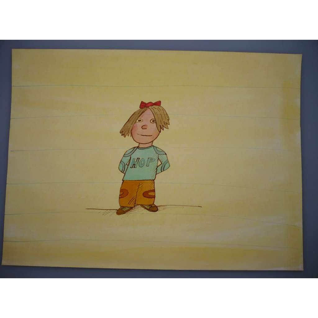 Hop, dítě (Petr Poš , originál akvarel, televizní titulky, razítko ČST)