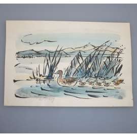 Alois Moravec (1899 - 1987) - Kachny (1958) - Akvarel, signovaná grafika