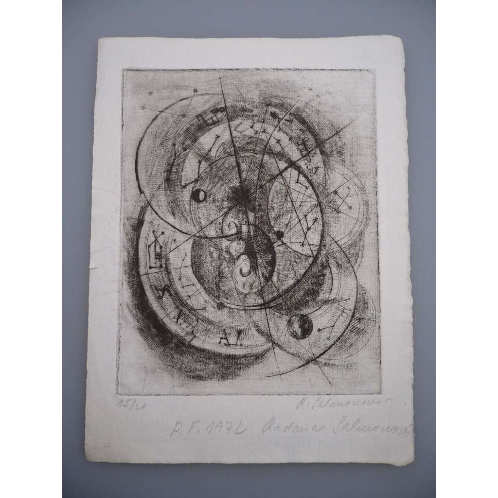 Radana Salmonová (nar. 1941) - PF 1972 Astrologie - Suchá jehla, signovaná grafika