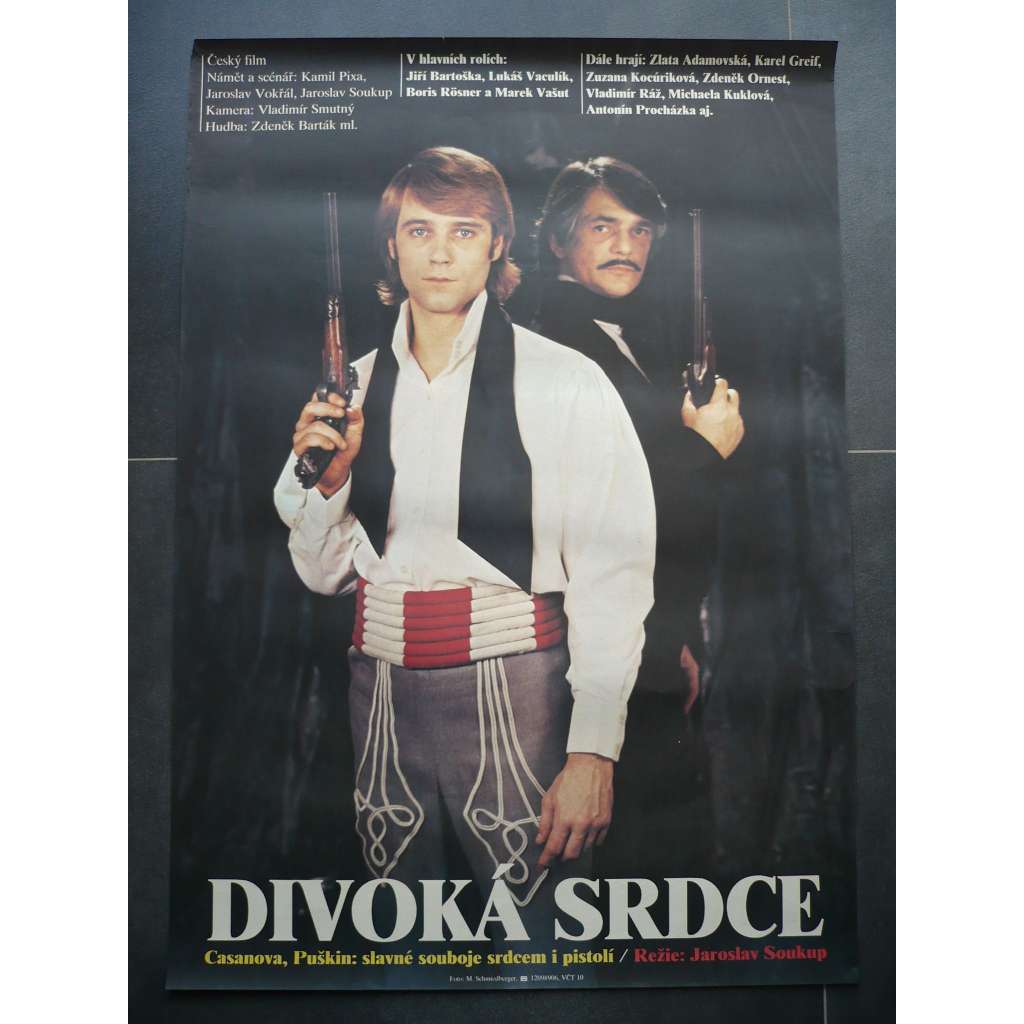 Divoká srdce (filmový plakát, film ČSSR 1989, režie Jaroslav Soukup, Hrají: Marek Vašut, Zlata Adamovská, Jiří Bartoška)