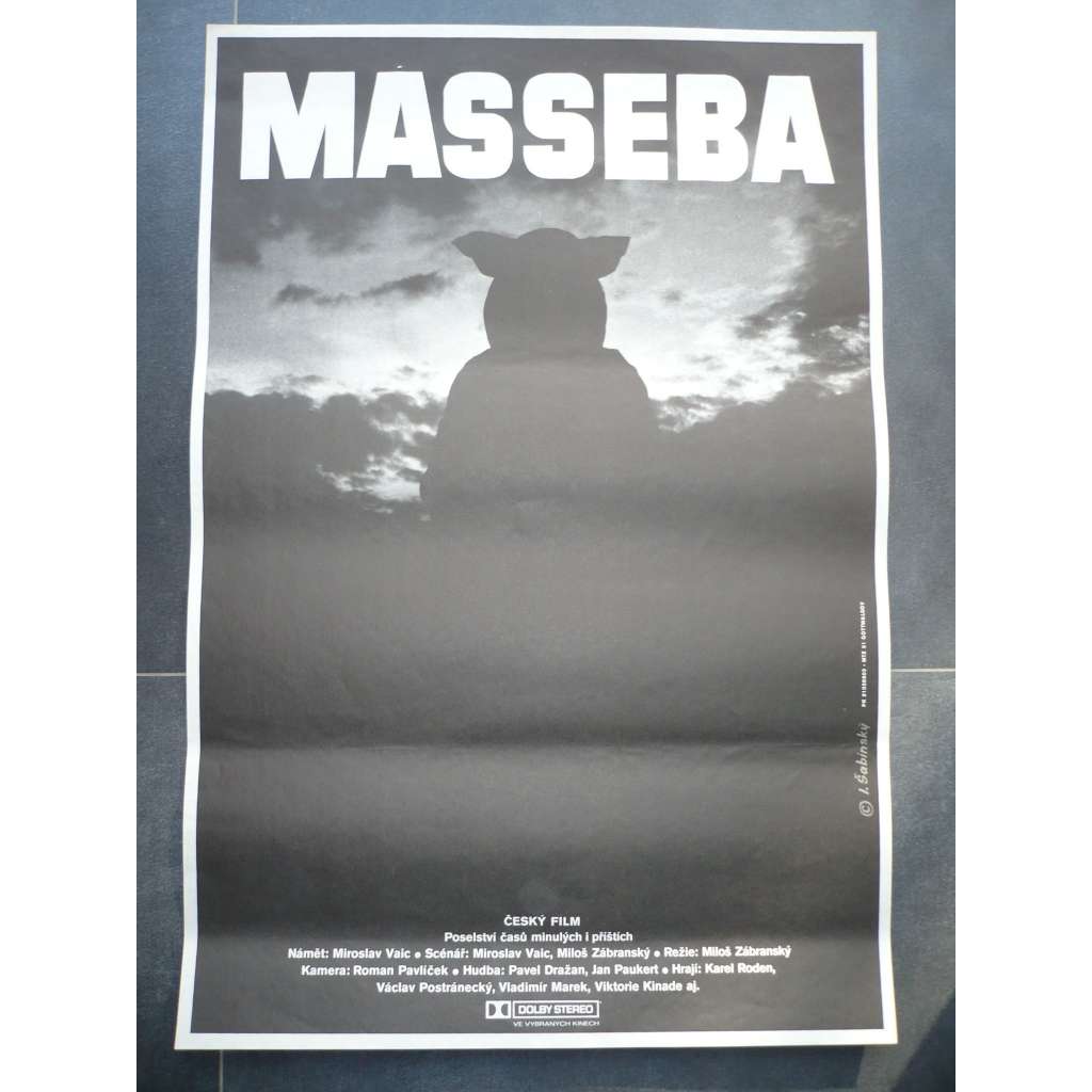 Masseba (filmový plakát, film ČSSR 1989, režie Miloš Zábranský, Hrají: Karel Roden, Václav Postránecký, Vladimír Marek)