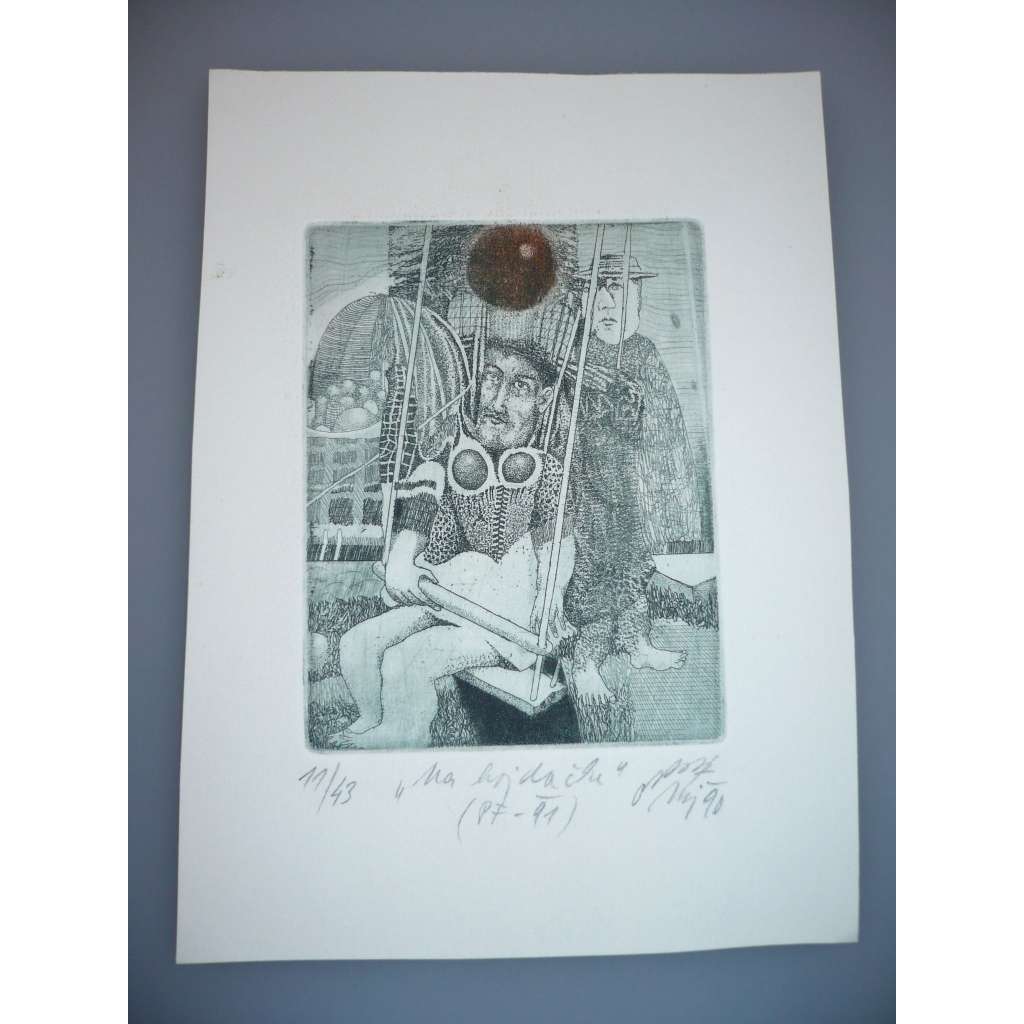 Juraj Oravec (1956) - Na houpačce (1990) - Lept, signovaná grafika