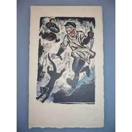 Karel Štěch (1908 - 1982) - Zloděj kočka (1943) - Dřevoryt, signovaná grafika