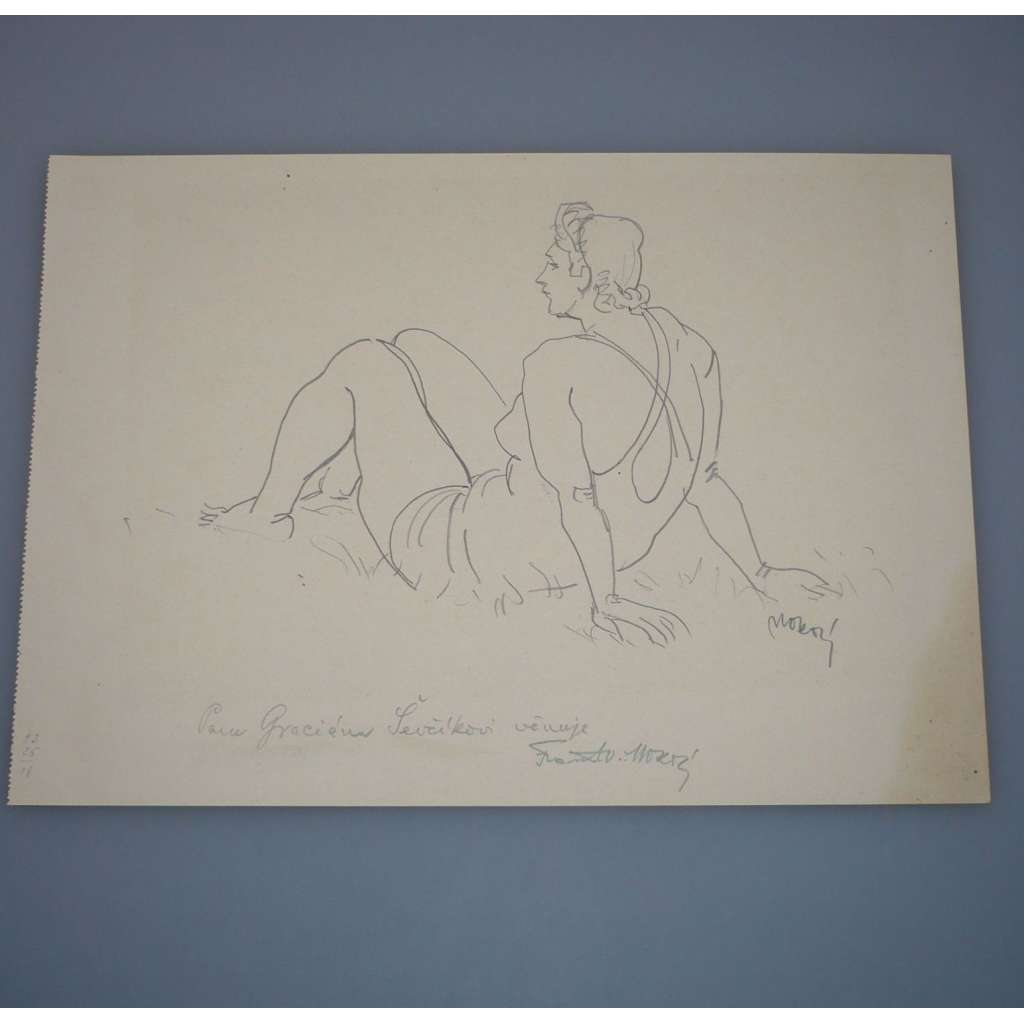 František Viktor Mokrý (1892 - 1975) - Odpočinek na louce - Kresba tužkou, signovaná grafika