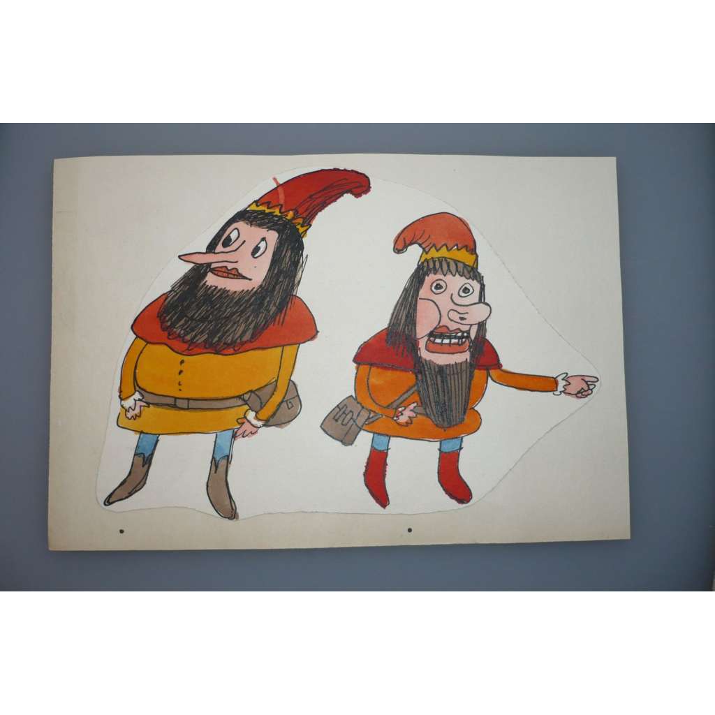 Petr Poš (1944 - 2015) - Dva trpaslíci - Akvarel, signovaná grafika