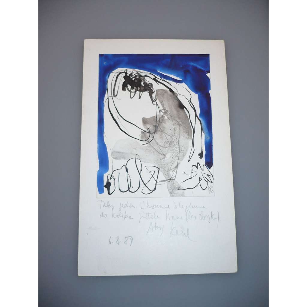 Karel Prášek (1950) - Kresba s dedikcí 1970, signovaná grafika