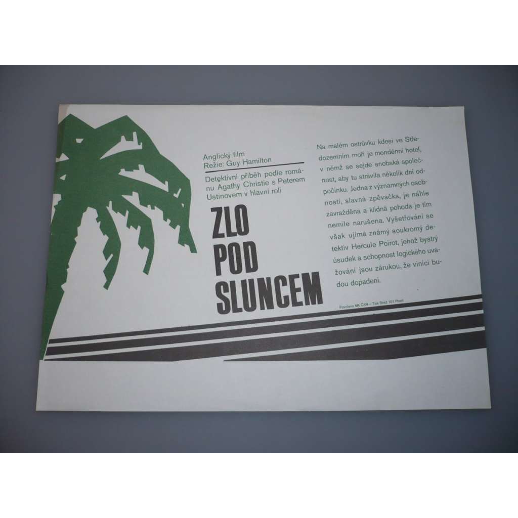 Zlo pod sluncem (filmový plakát, A.Christie, papírová fotoska, slepka, film VB 1982, režie Guy Hamilton, Hrají: Peter Ustinov, Colin Blakely, Jane Birkin)