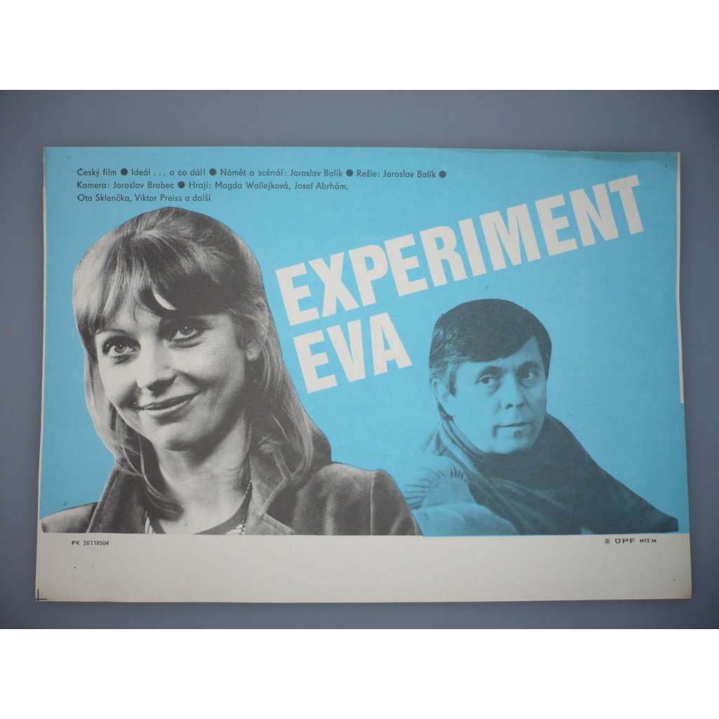 Experiment Eva (filmový plakát, papírová fotoska, slepka, film ČSSR 1985, režie Jaroslav Balík, Hrají: Magdalena Wołłejko, Josef Abrhám, Viktor Preiss)