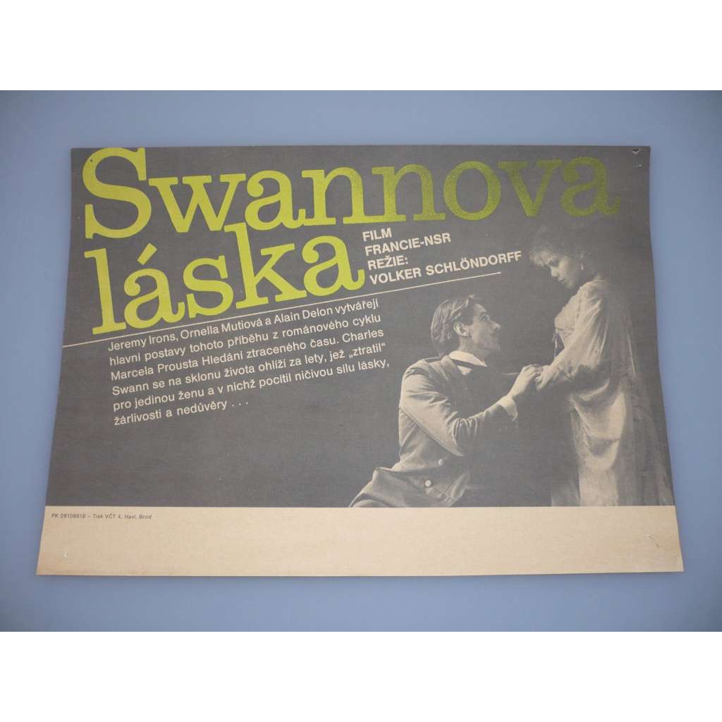 Swannova láska (filmový plakát, papírová fotoska, slepka, film Francie 1984, režie Volker Schlöndorff, Hrají: Jeremy Irons, Ornella Muti, Alain Delon)